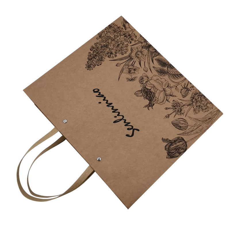 Bolsa de papel Kraft reciclable personalizada con asa de papel plana