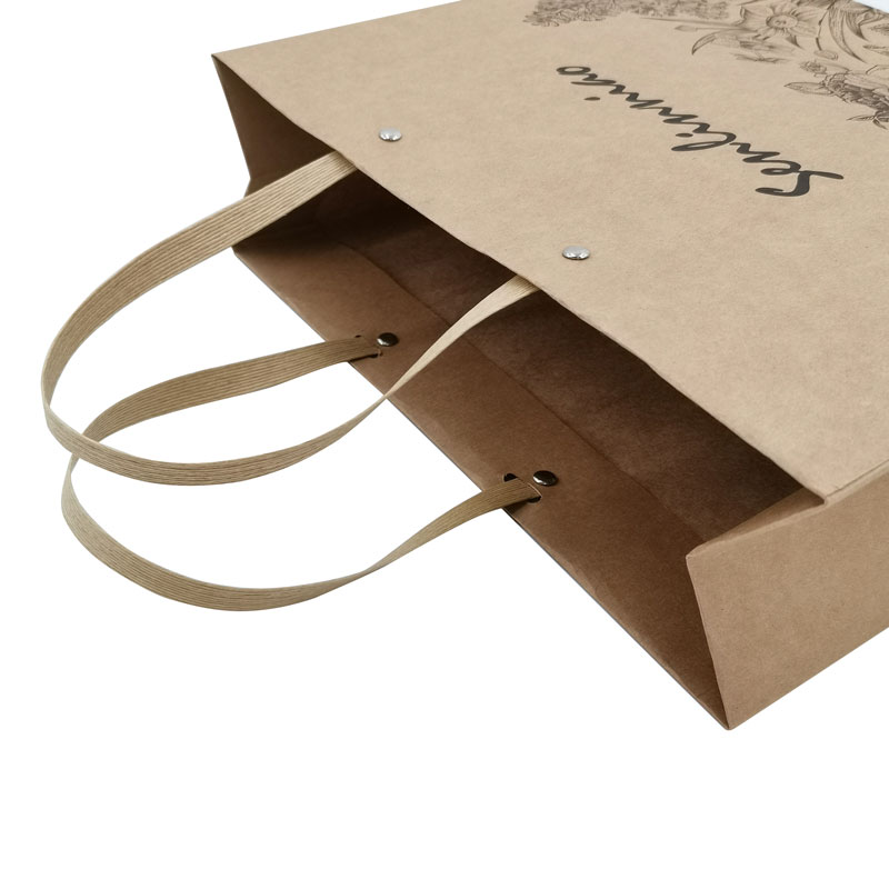 Bolsa de papel Kraft reciclable personalizada con asa de papel plana